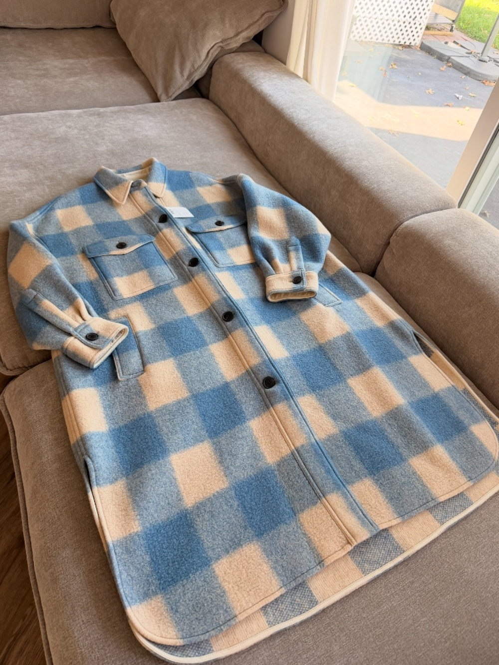 NWT Isabel Marant Étoile Fontizi Blue Cream Plaid Coat – Size T1 - Picture 6 of 14
